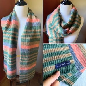 Lands End warm soft fall winter stripes pink green blue knit scarf 10”x60”